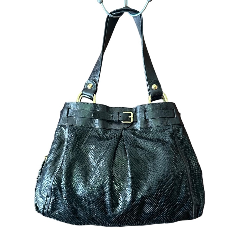 Kooba Snakeskin Leather Black Purse Handbag Tote. Large
